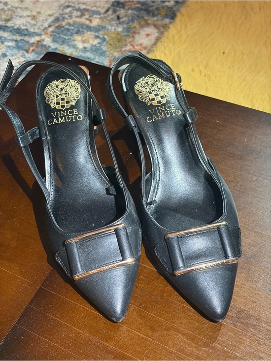 Vince Camuto Shoes - Vince Camuto Black Pointed Toe Slingback Pumps with Buckle Detail
